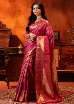 Pink Handloom Kanchipuram Pure Silk Saree With Blouse Piece