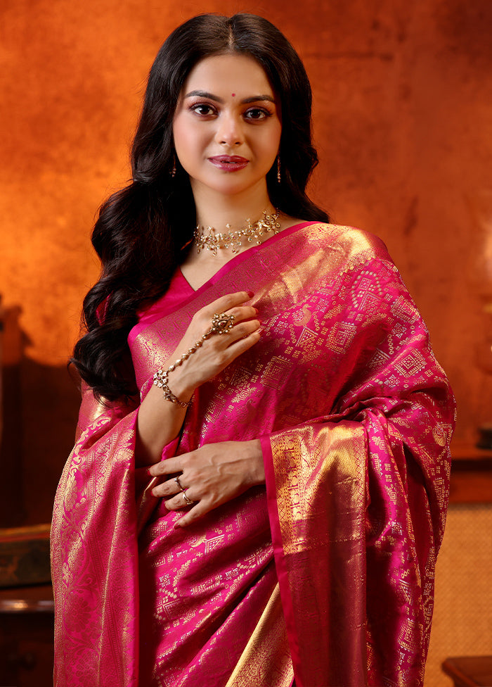 Pink Handloom Kanchipuram Pure Silk Saree With Blouse Piece