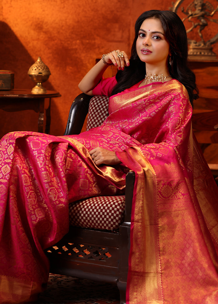 Pink Handloom Kanchipuram Pure Silk Saree With Blouse Piece