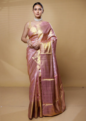 Pink Handloom Kanchipuram Pure Silk Saree With Blouse Piece