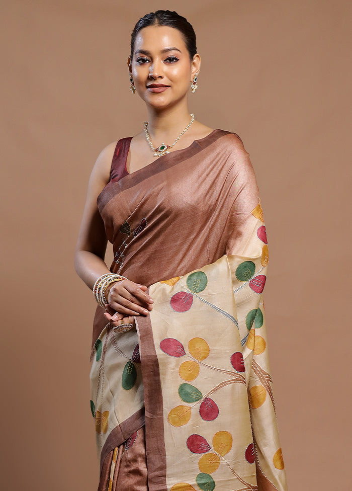 Multicolor Handloom Tussar Pure Silk Saree With Blouse Piece