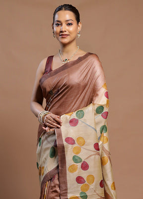 Multicolor Handloom Tussar Pure Silk Saree With Blouse Piece