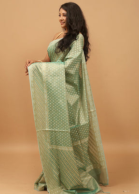 Green Tissue Silk Saree With Blouse Piece