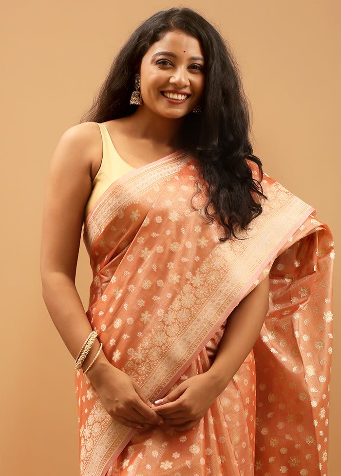 Orange Tissue Silk Saree With Blouse Piece