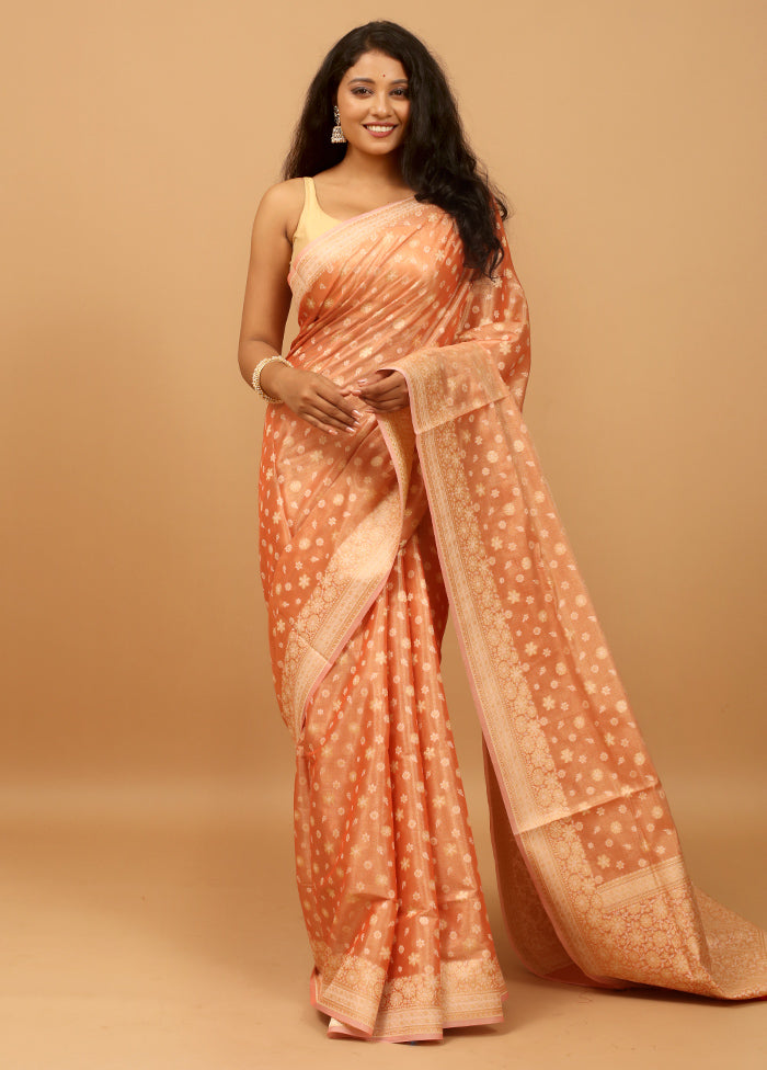 Orange Tissue Silk Saree With Blouse Piece