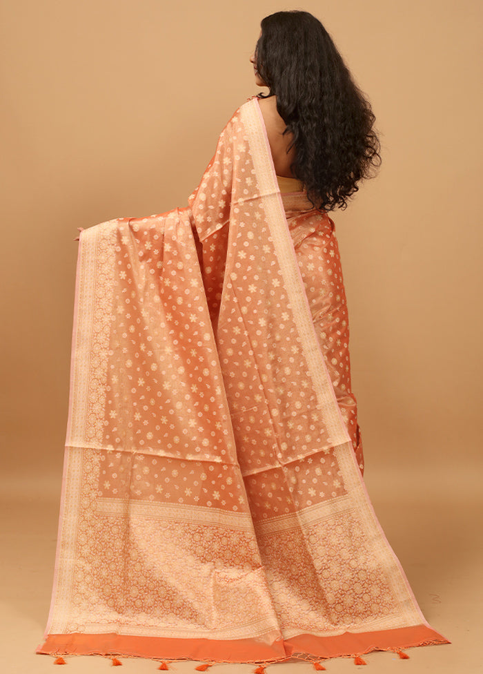 Orange Tissue Silk Saree With Blouse Piece