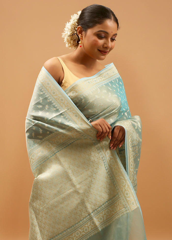 Blue Tissue Silk Saree With Blouse Piece