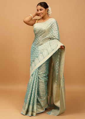 Blue Tissue Silk Saree With Blouse Piece