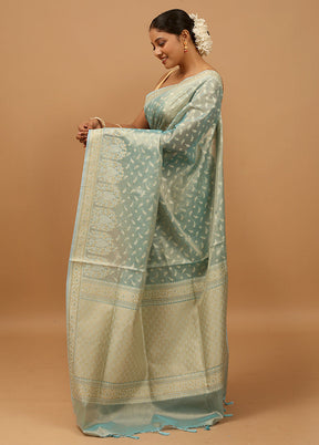 Blue Tissue Silk Saree With Blouse Piece