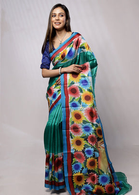 Green Printed Pure Silk Saree Without Blouse Piece