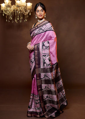 Pink Handloom Printed Pure Silk Saree Without Blouse Piece