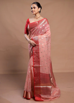 Peach Organza Saree With Blouse Piece