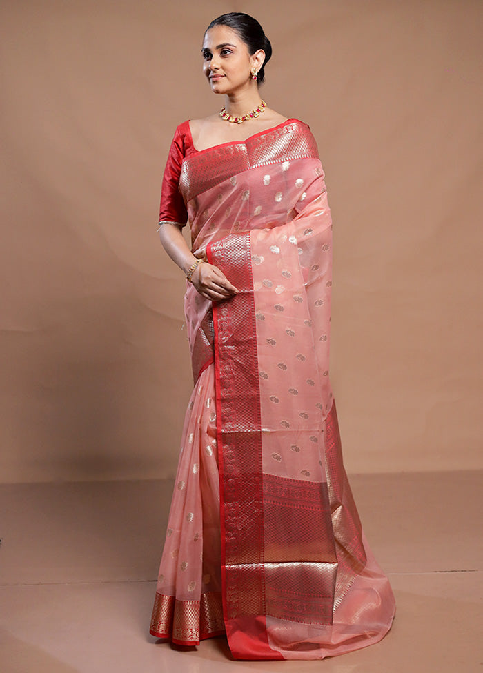 Peach Organza Saree With Blouse Piece