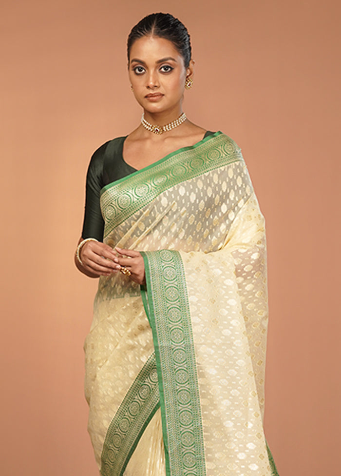 Cream Kora Silk Saree With Blouse Piece