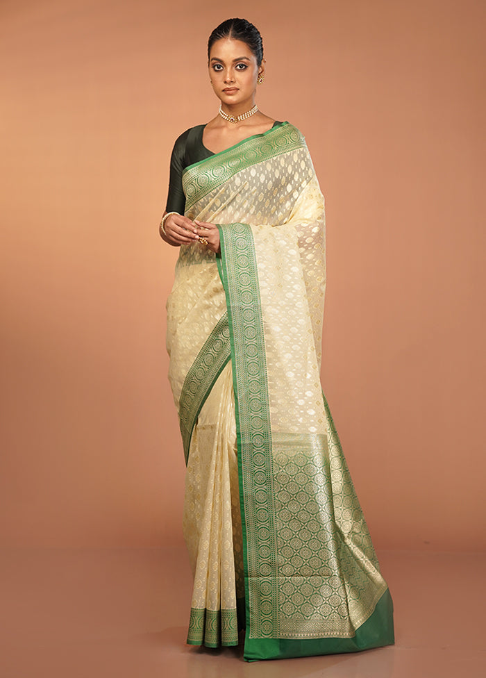 Cream Kora Silk Saree With Blouse Piece