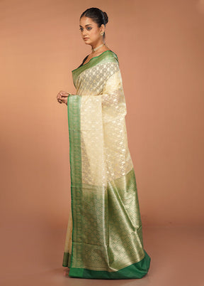 Cream Kora Silk Saree With Blouse Piece