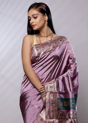 Purple Handloom Baluchari Pure Silk Saree With Blouse Piece