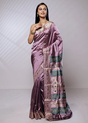 Purple Handloom Baluchari Pure Silk Saree With Blouse Piece