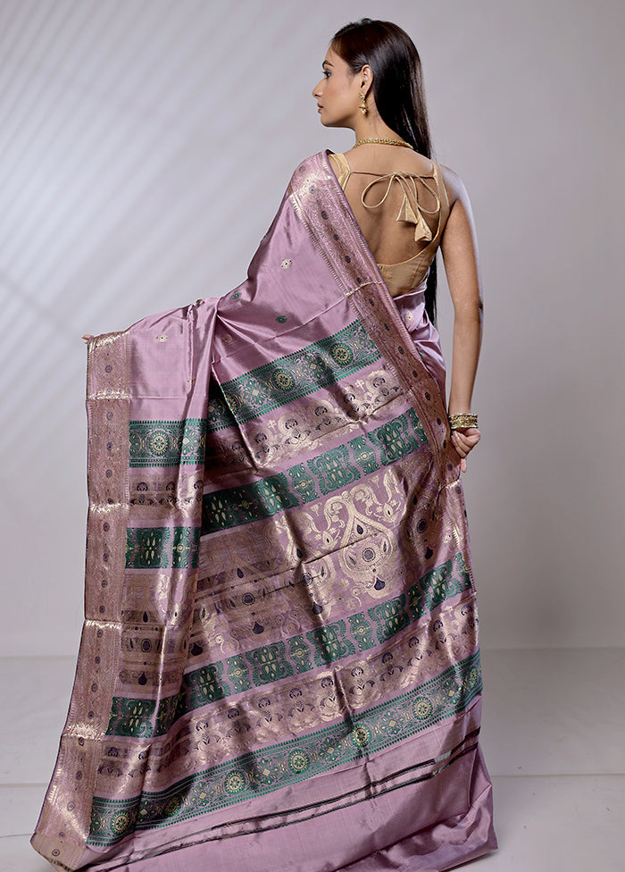 Purple Handloom Baluchari Pure Silk Saree With Blouse Piece