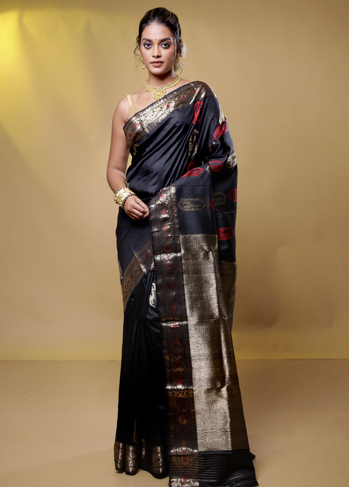 Black Handloom Baluchari Pure Silk Saree With Blouse Piece