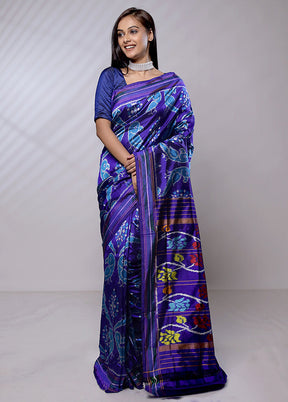 Blue Handloom Ikkat Pure Silk Saree With Blouse Piece - Indian Silk House Agencies