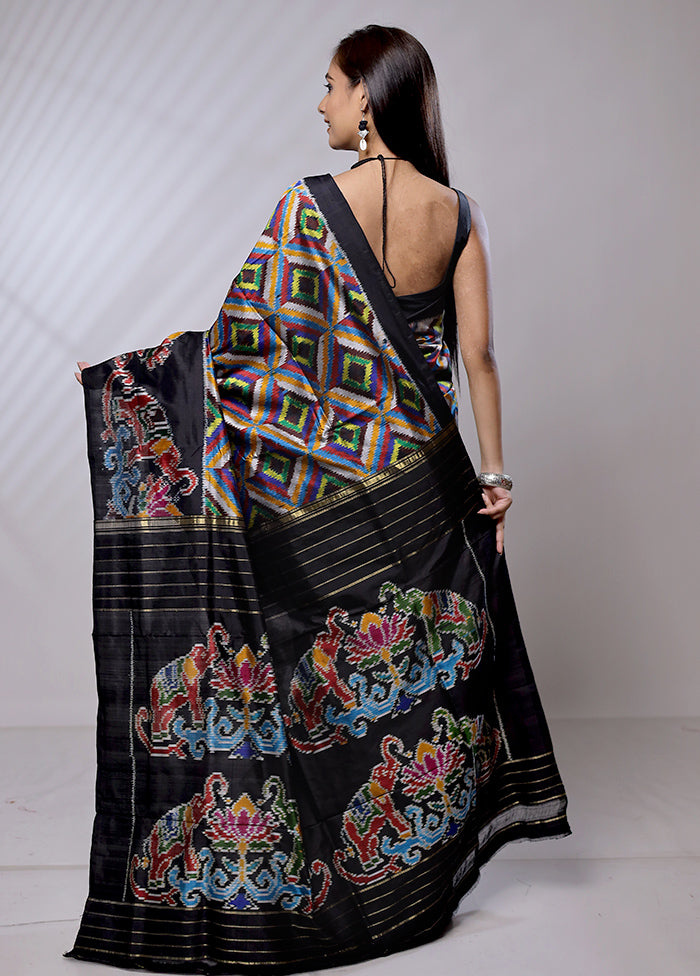 Black Handloom Ikkat Pure Silk Saree With Blouse Piece - Indian Silk House Agencies