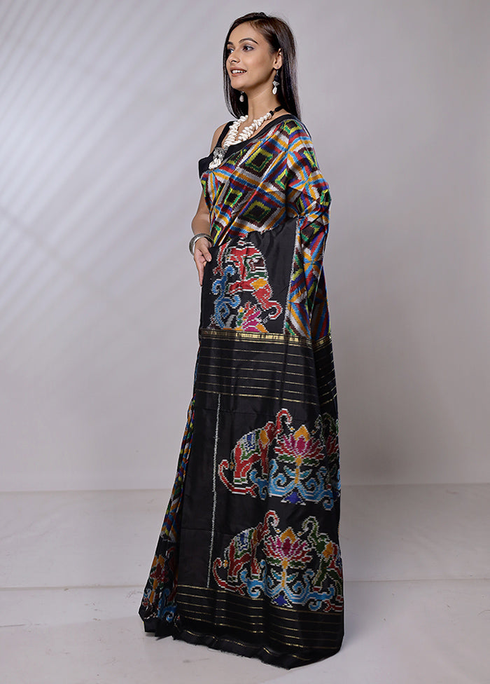 Black Handloom Ikkat Pure Silk Saree With Blouse Piece - Indian Silk House Agencies