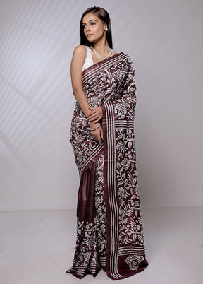 Maroon Handloom Kantha Stitch Pure Silk Saree With Blouse Piece - Indian Silk House Agencies