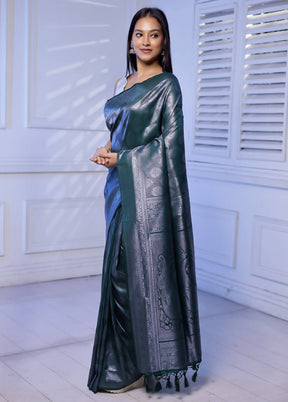 Green Dupion Silk Saree With Blouse Piece - Indian Silk House Agencies