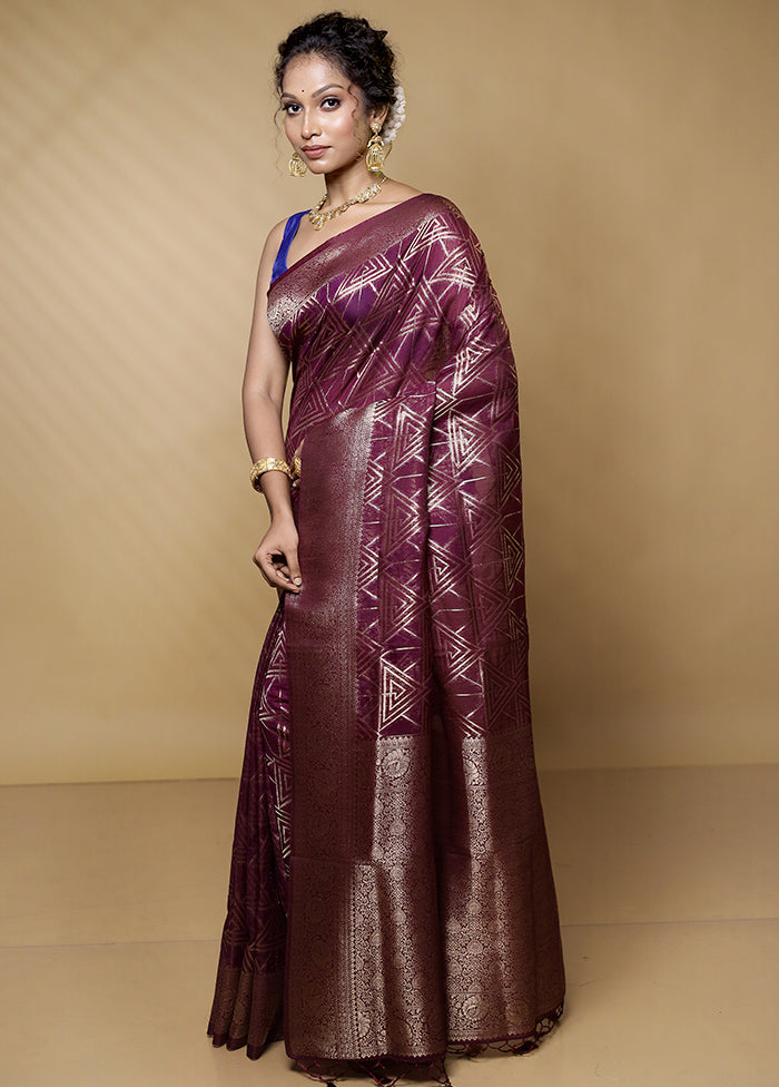 Purple Dupion Silk Saree With Blouse Piece