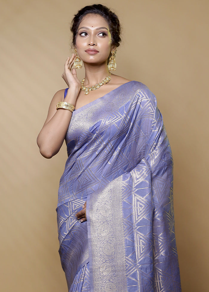 Blue Dupion Silk Saree With Blouse Piece