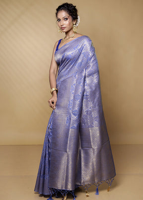 Blue Dupion Silk Saree With Blouse Piece