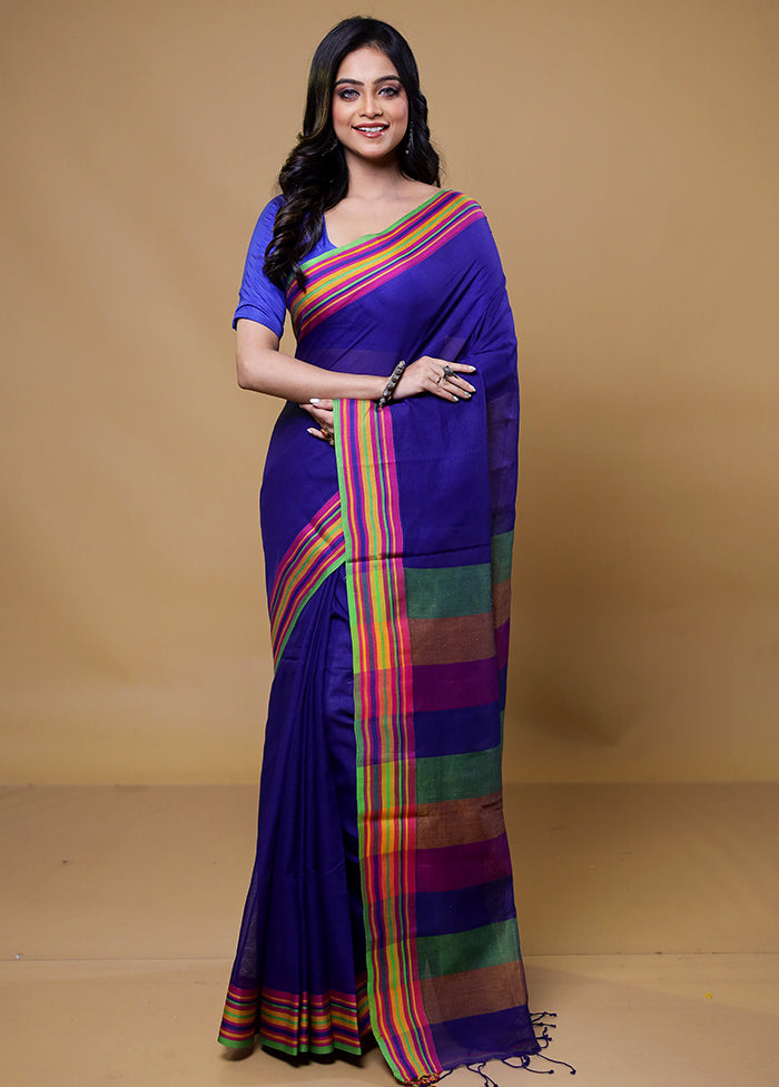 Blue Cotton Saree With Blouse Piece