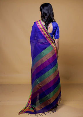 Blue Cotton Saree With Blouse Piece