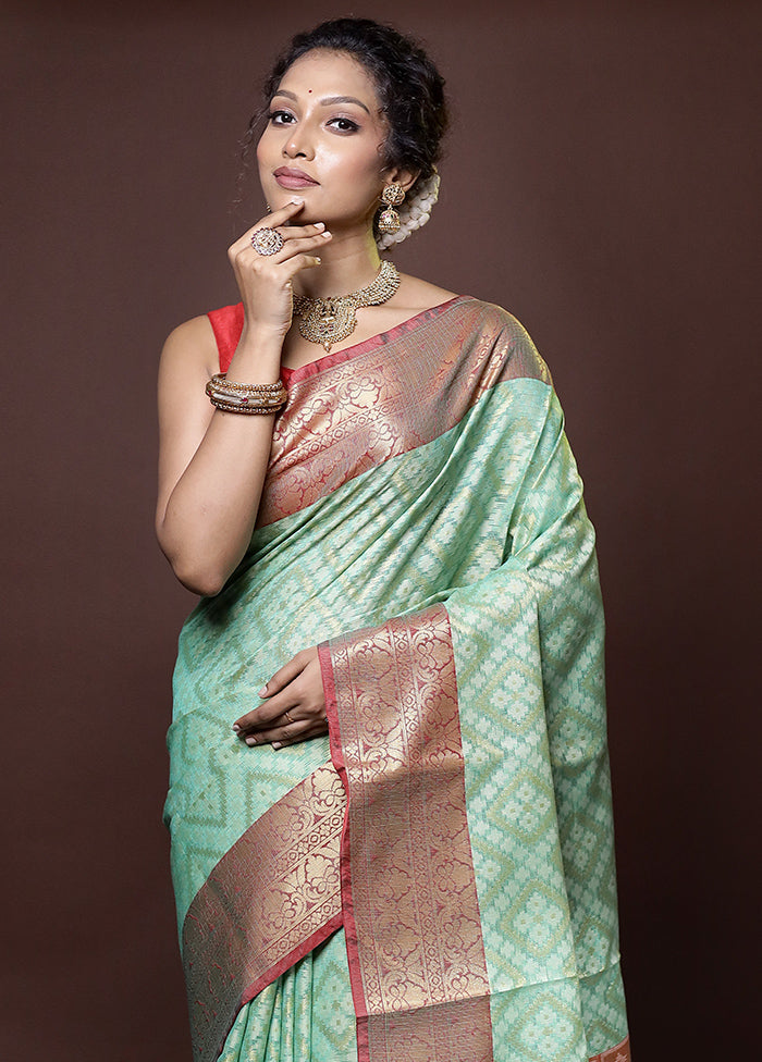 Green Kora Silk Saree With Blouse Piece