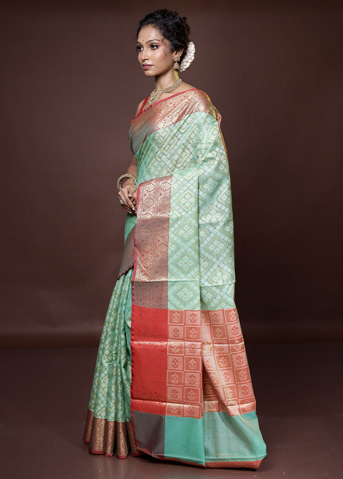 Green Kora Silk Saree With Blouse Piece