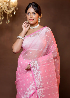 Pink Tant Jamdani Saree Without Blouse Piece