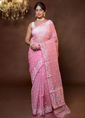 Pink Tant Jamdani Saree Without Blouse Piece