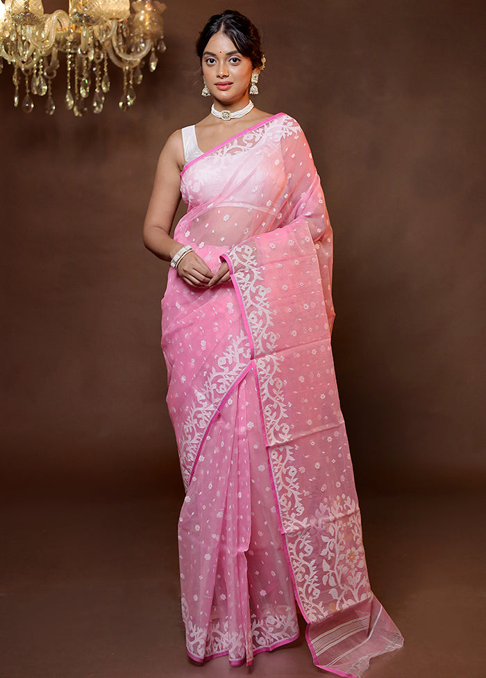 Pink Tant Jamdani Saree Without Blouse Piece