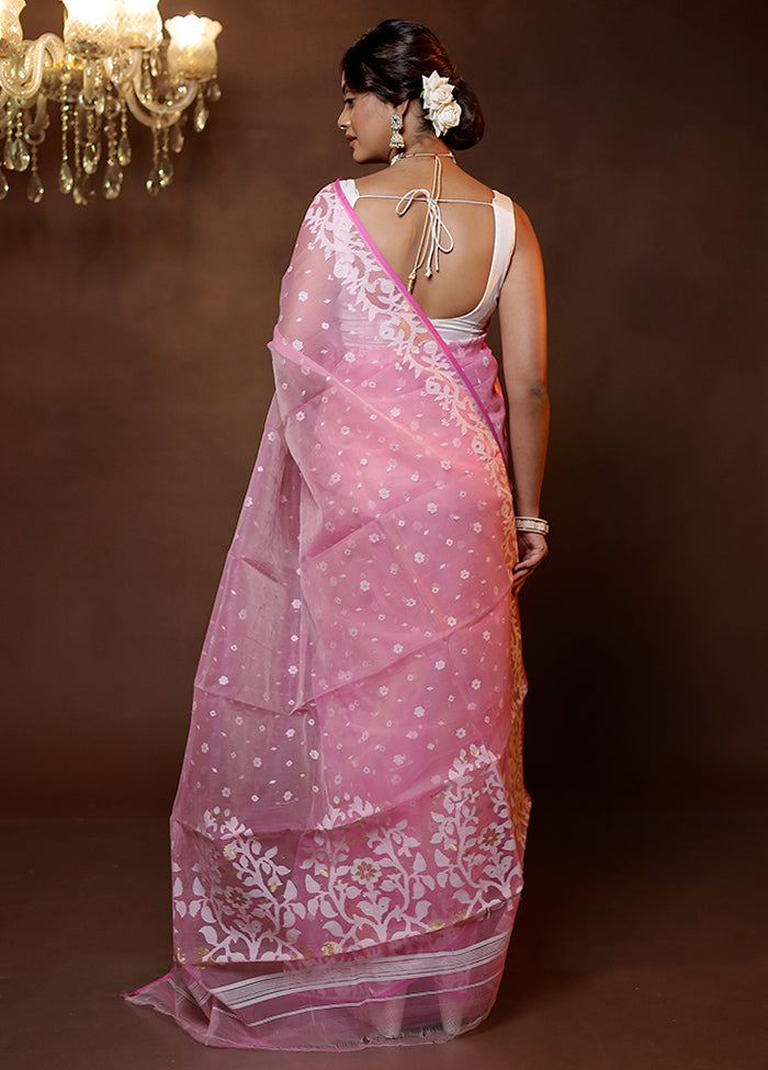 Pink Tant Jamdani Saree Without Blouse Piece