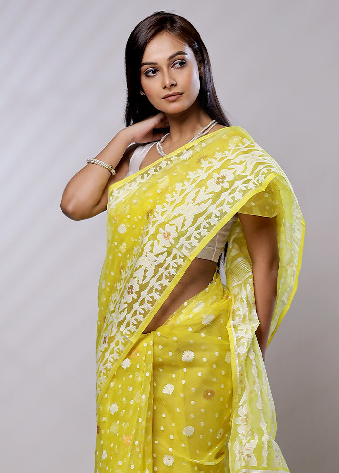 Yellow Pure Tant Jamdani Saree Without Blouse Piece