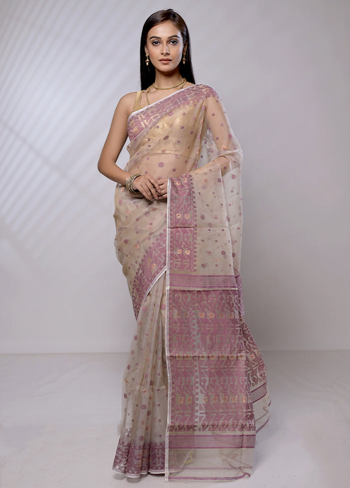 Cream Pure Tant Jamdani Saree Without Blouse Piece