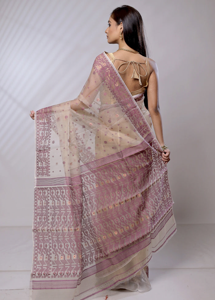 Cream Pure Tant Jamdani Saree Without Blouse Piece - Indian Silk House Agencies