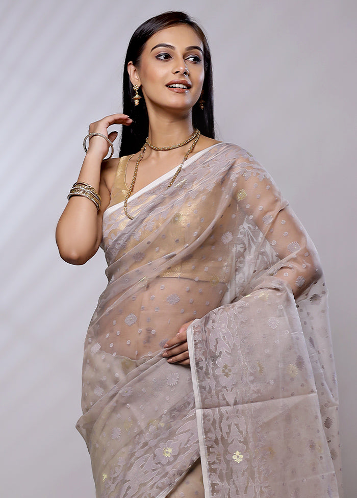 Cream Pure Tant Jamdani Saree Without Blouse Piece