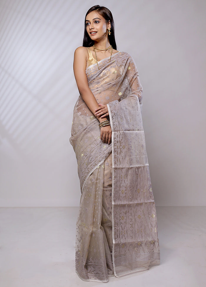 Cream Pure Tant Jamdani Saree Without Blouse Piece