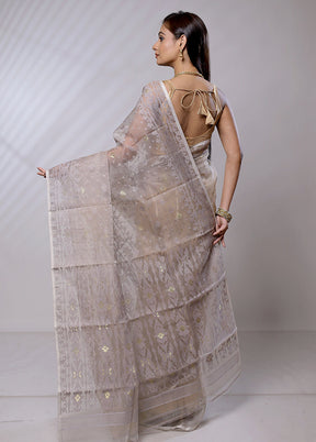 Cream Pure Tant Jamdani Saree Without Blouse Piece