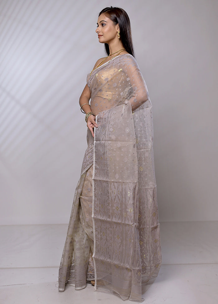 Cream Pure Tant Jamdani Saree Without Blouse Piece