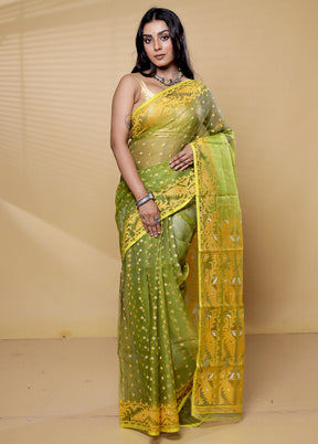 Green Pure Tant Jamdani Saree Without Blouse Piece