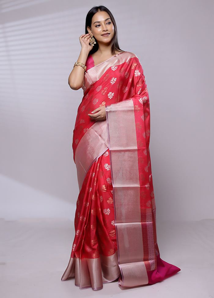 Pink Dupion Silk Saree With Blouse Piece