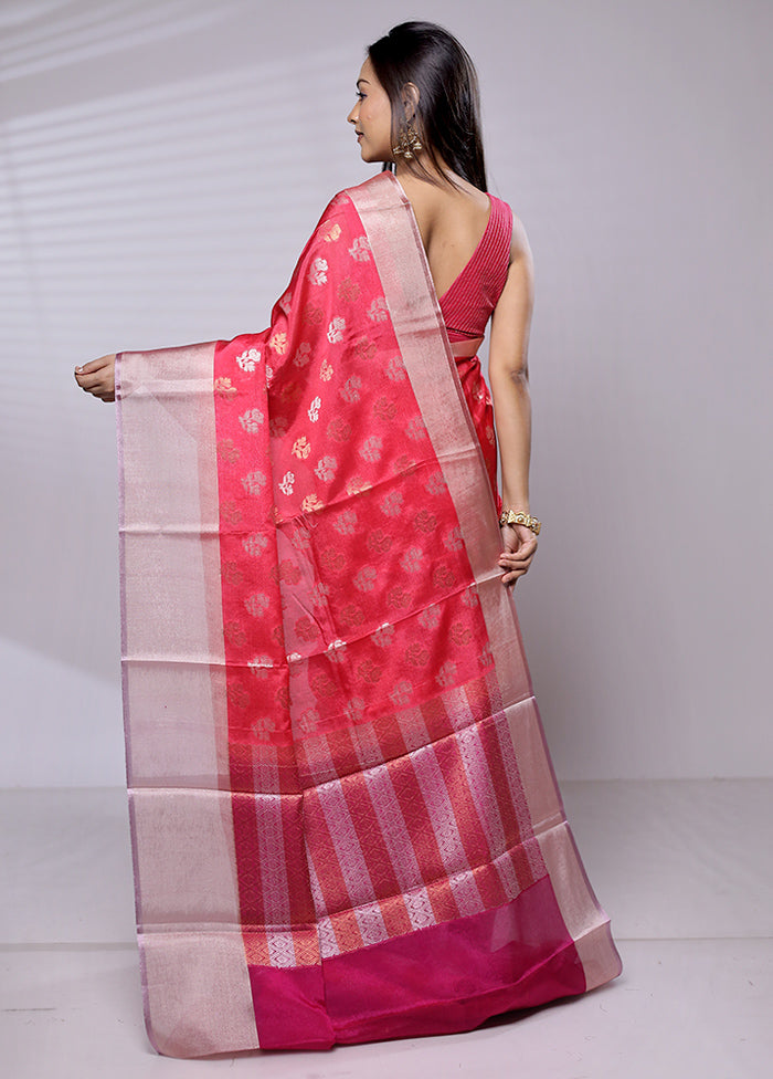 Pink Dupion Silk Saree With Blouse Piece